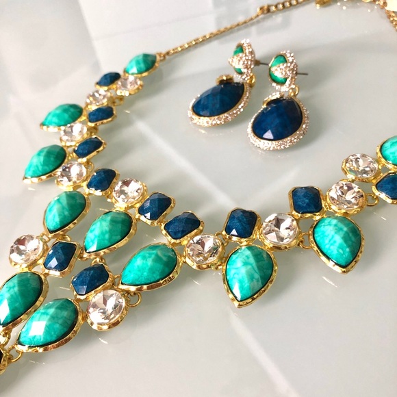 Turquoise & Lapis Earring & Necklace Set - Picture 2 of 5